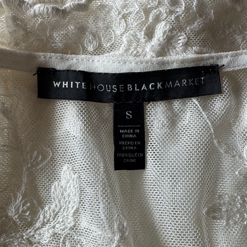 White House Black Market Sheer Lace Blouse, V-Neck, Ivory, Size S - Picture 7 of 11